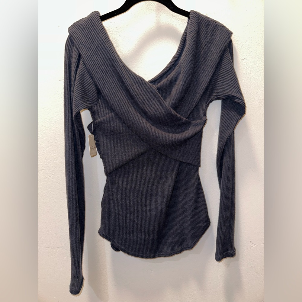 Scoop neck sweater, poppy seed blue. Never worn!